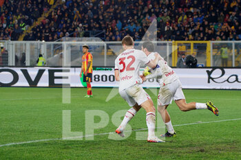 2023-01-14 - Davide Calabria (AC Milan) celebrates after scoring a goal with Tommaso Pobega (AC Milan) - US LECCE VS AC MILAN - ITALIAN SERIE A - SOCCER
