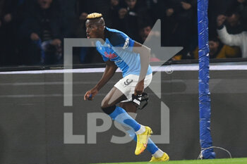 2023-01-13 - Victor Osimhen of SSC Napoli  cheers after the goal scored during the Serie A match between SSC Napoli v Juventus FC  at  Stadio Diego Armando Maradona  - SSC NAPOLI VS JUVENTUS FC - ITALIAN SERIE A - SOCCER