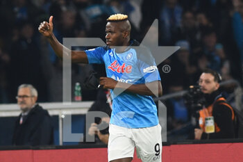 2023-01-13 - Victor Osimhen of SSC Napoli  cheers after the goal scored during the Serie A match between SSC Napoli v Juventus FC  at  Stadio Diego Armando Maradona  - SSC NAPOLI VS JUVENTUS FC - ITALIAN SERIE A - SOCCER