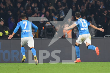2023-01-13 - Amir Rrahmani of SSC Napoli  cheers after the goal scored during the Serie A match between SSC Napoli v Juventus FC  at  Stadio Diego Armando Maradona  - SSC NAPOLI VS JUVENTUS FC - ITALIAN SERIE A - SOCCER