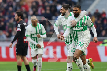 2023-01-29 - Gregoire Defrel of US Sassuolo celebrates after scoring a goal during Serie A 2022/23 football match between AC Milan and US Sassuolo at San Siro Stadium, Milan, Italy on January 29, 2023 - AC MILAN VS US SASSUOLO - ITALIAN SERIE A - SOCCER