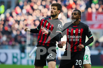 2023-01-29 - Matteo Gabbia of AC Milan and Pierre Kalulu of AC Milan in action during Serie A 2022/23 football match between AC Milan and US Sassuolo at San Siro Stadium, Milan, Italy on January 29, 2023 - AC MILAN VS US SASSUOLO - ITALIAN SERIE A - SOCCER
