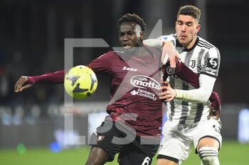 2023-02-07 - Junior Sambia of US Salernitana  competes for the ball with Dusan Vlahovic of Juventus FC  during the Serie A match between US Salernitana 1919 v Juventus FC  at Arechi  Stadium  - US SALERNITANA VS JUVENTUS FC - ITALIAN SERIE A - SOCCER