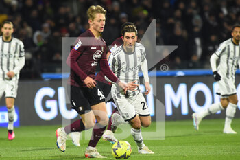 2023-02-07 - Hans Nicolussi Caviglia of US Salernitana competes for the ball with Adrien Rabiot of Juventus FC  during the Serie A match between US Salernitana 1919 v Juventus FC  at Arechi  Stadium  - US SALERNITANA VS JUVENTUS FC - ITALIAN SERIE A - SOCCER