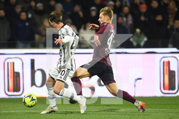 2023-02-07 - Hans Nicolussi Caviglia of US Salernitana does the penalty string up Fabio Miretti of Juventus FC  during the Serie A match between US Salernitana 1919 v Juventus FC  at Arechi  Stadium  - US SALERNITANA VS JUVENTUS FC - ITALIAN SERIE A - SOCCER