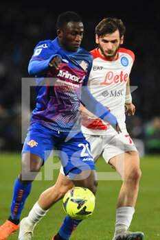 2023-02-12 - Luca Ravanelli of US Cremonese competes for the ball with Khvicha Kvaratskhelia of SSC Napoli   during the Serie A match between SSC Napoli v Cremonese SC at Diego Armando Maradona  Stadium  - SSC NAPOLI VS US CREMONESE - ITALIAN SERIE A - SOCCER