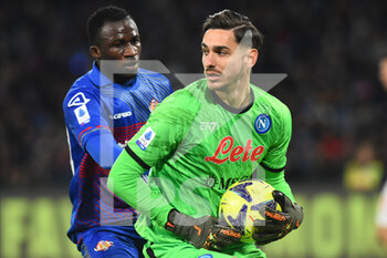 2023-02-12 - Alex Meret of SSC Napoli  competes for the ball with Luca Ravanelli of US Cremonese  during the Serie A match between SSC Napoli v Cremonese SC at Diego Armando Maradona  Stadium  - SSC NAPOLI VS US CREMONESE - ITALIAN SERIE A - SOCCER