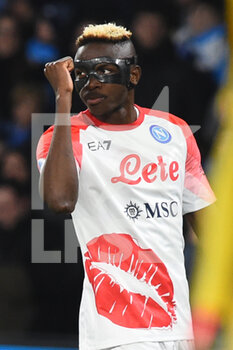 2023-02-12 - Victor Osimhen of SSC Napoli  celebrates after scoring goal   during the Serie A match between SSC Napoli v Cremonese SC at Diego Armando Maradona  Stadium  - SSC NAPOLI VS US CREMONESE - ITALIAN SERIE A - SOCCER