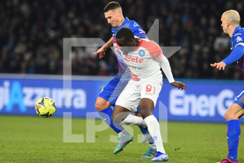 2023-02-12 - Christian Acella of US Cremonese competes for the ball with Tanguy Ndombele' of SSC Napoli   during the Serie A match between SSC Napoli v Cremonese SC at Diego Armando Maradona  Stadium  - SSC NAPOLI VS US CREMONESE - ITALIAN SERIE A - SOCCER