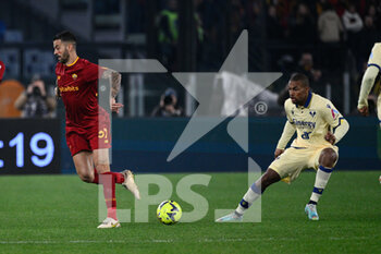 2023-02-19 - Leonardo Spinazzola (AS Roma)  during the Italian Football Championship League A 2022/2023 match between AS Roma vs Hellas Verona at the Olimpic Stadium in Rome  on 19 February 2023. - AS ROMA VS HELLAS VERONA - ITALIAN SERIE A - SOCCER