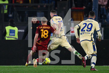 2023-02-19 - Ola Solbakken (AS Roma) goal 1-0 during the Italian Football Championship League A 2022/2023 match between AS Roma vs Hellas Verona at the Olimpic Stadium in Rome  on 19 February 2023. - AS ROMA VS HELLAS VERONA - ITALIAN SERIE A - SOCCER