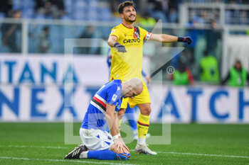2023-02-18 - Riccardo Orsolini (Bologna) celebrates after scoring a match and Bram Johan André Nuytinck disappointment - UC SAMPDORIA VS BOLOGNA FC - ITALIAN SERIE A - SOCCER