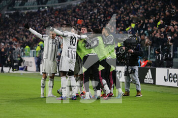 2023-02-28 - Bremer of Juventus celebrating with team mates after a goal during the Italian Serie A, football match between Juventus Fc and Torino Fc, on 28 February 2023 at Allianz Stadium, Turin, Italy. Photo Ndrerim Kaceli - JUVENTUS FC VS TORINO FC - ITALIAN SERIE A - SOCCER