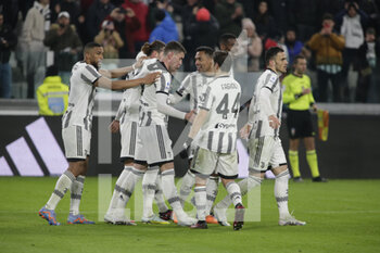 2023-02-28 - Adrien Rabiot of Juventus celebrating with team mates after a goal during the Italian Serie A, football match between Juventus Fc and Torino Fc, on 28 February 2023 at Allianz Stadium, Turin, Italy. Photo Ndrerim Kaceli - JUVENTUS FC VS TORINO FC - ITALIAN SERIE A - SOCCER