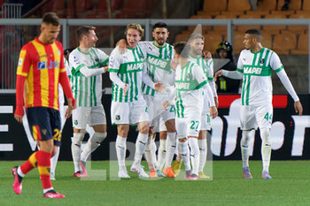 2023-02-25 - Kristian Thorstvedt (US Sassuolo Calcio) celebrates after scoring a goal with teammates - US LECCE VS US SASSUOLO - ITALIAN SERIE A - SOCCER
