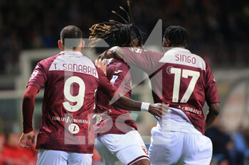 2023-03-06 - Yann Karamoh (Torino FC) celebrates the goal with Wilfried Stephane Singo (Torino FC) - TORINO FC VS BOLOGNA FC - ITALIAN SERIE A - SOCCER
