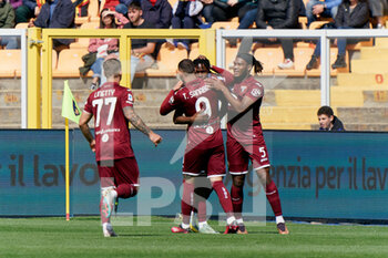 2023-03-12 - Stephane Singo (Torino FC) celebrates after scoring a goal with teammates - US LECCE VS TORINO FC - ITALIAN SERIE A - SOCCER