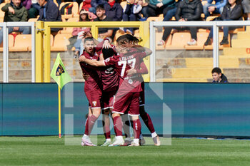 2023-03-12 - Stephane Singo (Torino FC)celebrates after scoring a goal with teammates - US LECCE VS TORINO FC - ITALIAN SERIE A - SOCCER