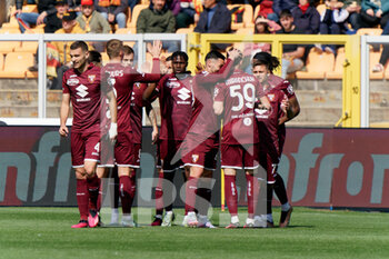 2023-03-12 - Stephane Singo (Torino FC)celebrates after scoring a goal with teammates - US LECCE VS TORINO FC - ITALIAN SERIE A - SOCCER