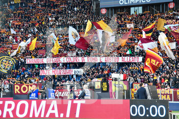 2023-03-12 - banners in support of Jose’ Mourinho coach (AS Roma)  during the Italian Football Championship League A 2022/2023 match between AS Roma vs US Sassuolo at the Olimpic Stadium in Rome  on 12 March 2023. - AS ROMA VS US SASSUOLO - ITALIAN SERIE A - SOCCER