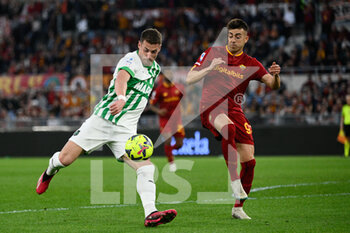 2023-03-12 - Andrea Pinamonti (US Sassuolo) Stephan El Shaarawy (AS Roma) during the Italian Football Championship League A 2022/2023 match between AS Roma vs US Sassuolo at the Olimpic Stadium in Rome  on 12 March 2023. - AS ROMA VS US SASSUOLO - ITALIAN SERIE A - SOCCER