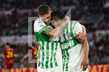 2023-03-12 - Armand Lauriente' (US Sassuolo) Domenico Berardi (US Sassuolo) celebrates after scoring the goal 0-1 during the Italian Football Championship League A 2022/2023 match between AS Roma vs US Sassuolo at the Olimpic Stadium in Rome  on 12 March 2023. - AS ROMA VS US SASSUOLO - ITALIAN SERIE A - SOCCER