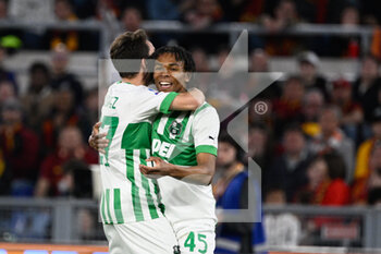 2023-03-12 - Armand Lauriente' (US Sassuolo) celebrates after scoring the goal 0-2 during the Italian Football Championship League A 2022/2023 match between AS Roma vs US Sassuolo at the Olimpic Stadium in Rome  on 12 March 2023. - AS ROMA VS US SASSUOLO - ITALIAN SERIE A - SOCCER