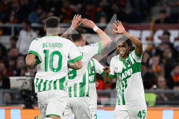 2023-03-12 - Armand Lauriente' (US Sassuolo)celebrates after scoring the goal 0-2 during the Italian Football Championship League A 2022/2023 match between AS Roma vs US Sassuolo at the Olimpic Stadium in Rome  on 12 March 2023. - AS ROMA VS US SASSUOLO - ITALIAN SERIE A - SOCCER