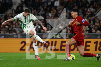 2023-03-12 - Andrea Pinamonti (US Sassuolo) Chris Smalling (AS Roma)  during the Italian Football Championship League A 2022/2023 match between AS Roma vs US Sassuolo at the Olimpic Stadium in Rome  on 12 March 2023. - AS ROMA VS US SASSUOLO - ITALIAN SERIE A - SOCCER