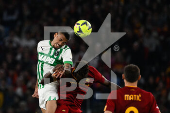 2023-03-12 - Ruan Tressoldi (US Sassuolo)  Tammy Abraham (AS Roma)  during the Italian Football Championship League A 2022/2023 match between AS Roma vs US Sassuolo at the Olimpic Stadium in Rome  on 12 March 2023. - AS ROMA VS US SASSUOLO - ITALIAN SERIE A - SOCCER