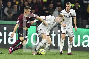 18/03/2023 - Krzysztof Piatek of US Salernitana  competes for the ball with Jerdy Schouten of Bologna FC   during the Serie A match between US Salernitana 1919 v  Bologna FC  at Arechi  Stadium  - US SALERNITANA VS BOLOGNA FC - SERIE A - CALCIO