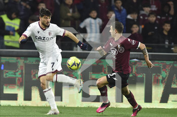 18/03/2023 - Riccardo Orsolini of Bologna FC  competes for the ball with  Norbert Gyomber of US Salernitana during the Serie A match between US Salernitana 1919 v  Bologna FC  at Arechi  Stadium  - US SALERNITANA VS BOLOGNA FC - SERIE A - CALCIO