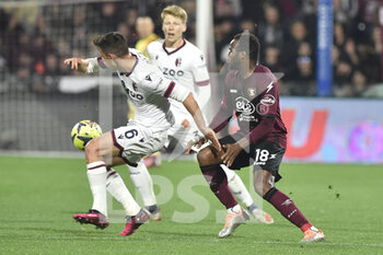 18/03/2023 - Nikola Moro of Bologna FC  competes for the ball with Lassana Coulibaly of US Salernitana   during the Serie A match between US Salernitana 1919 v  Bologna FC  at Arechi  Stadium  - US SALERNITANA VS BOLOGNA FC - SERIE A - CALCIO