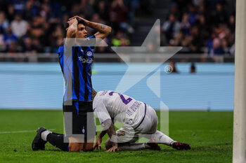 2023-04-01 - Raoul Bellanova of FC Internazionale reacts during Serie A 2022/23 football match between FC Internazionale and ACF Fiorentina at Giuseppe Meazza Stadium, Milan, Italy on April 01, 2023 - INTER - FC INTERNAZIONALE VS ACF FIORENTINA - ITALIAN SERIE A - SOCCER