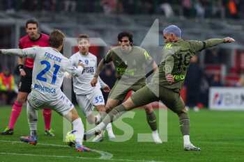 2023-04-07 - Theo Hernandez of AC Milan in action during Serie A 2022/23 football match between AC Milan and Empoli FC at San Siro Stadium, Milan, Italy on April 07, 2023 - AC MILAN VS EMPOLI FC - ITALIAN SERIE A - SOCCER