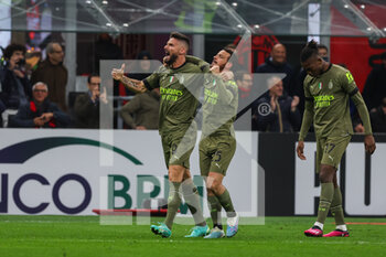2023-04-07 - Olivier Giroud of AC Milan celebrates his goal with his teammate Alessandro Florenzi of AC Milan that was later disallowed by VAR during Serie A 2022/23 football match between AC Milan and Empoli FC at San Siro Stadium, Milan, Italy on April 07, 2023 - AC MILAN VS EMPOLI FC - ITALIAN SERIE A - SOCCER