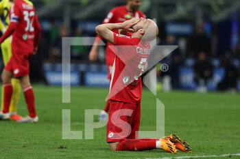 2023-04-15 - Luca Caldirola of AC Monza celebrates the victory at the end of the match during Serie A 2022/23 football match between FC Internazionale and AC Monza at Giuseppe Meazza Stadium, Milan, Italy on April 15, 2023 - INTER - FC INTERNAZIONALE VS AC MONZA - ITALIAN SERIE A - SOCCER