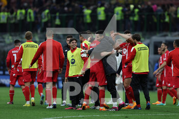 2023-04-15 - AC Monza players celebrate the victory at the end of the match during Serie A 2022/23 football match between FC Internazionale and AC Monza at Giuseppe Meazza Stadium, Milan, Italy on April 15, 2023 - INTER - FC INTERNAZIONALE VS AC MONZA - ITALIAN SERIE A - SOCCER