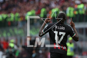 2023-04-23 - Rafael Leao of AC Milan celebrates after scoring a goal during Serie A 2022/23 football match between AC Milan and US Lecce at San Siro Stadium, Milan, Italy on April 23, 2023 - AC MILAN VS US LECCE - ITALIAN SERIE A - SOCCER