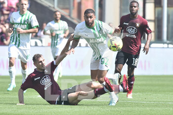 2023-04-22 - Gregoire Defrel of  US Sassuolo Calcio  competes for the ball with GNorbert Gyomber of US Salernitana during the Serie A match between US Salernitana 1919 vs US Sassuolo Calcio  at Arechi  Stadium  - US SALERNITANA VS US SASSUOLO - ITALIAN SERIE A - SOCCER