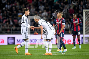 2023-04-30 - Juventus's Arkadiusz Milik celebrates after scoring a goal with Juventus's Matias Soule Malvano - BOLOGNA FC VS JUVENTUS FC - ITALIAN SERIE A - SOCCER