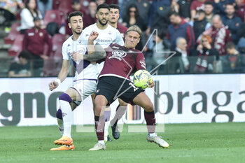 2023-05-03 - Erik Botheim of US Salernitana competes for the ball with Giacomo Bonaventura of ACF Fiorentina during the Serie A match between US Salernitana 1919 ACF Fiorentina at Arechi Stadium - US SALERNITANA VS ACF FIORENTINA - ITALIAN SERIE A - SOCCER