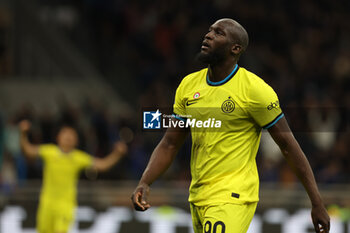 2023-05-13 - Romelu Lukaku of FC Internazionale celebrates after scoring a goal during Serie A 2022/23 football match between FC Internazionale and US Sassuolo at Giuseppe Meazza Stadium, Milan, Italy on May 13, 2023 - INTER - FC INTERNAZIONALE VS US SASSUOLO - ITALIAN SERIE A - SOCCER