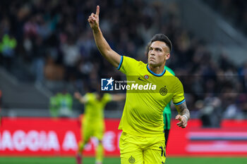 2023-05-13 - Lautaro Martinez of FC Internazionale celebrates after scoring a goal during Serie A 2022/23 football match between FC Internazionale and US Sassuolo at Giuseppe Meazza Stadium, Milan, Italy on May 13, 2023 - INTER - FC INTERNAZIONALE VS US SASSUOLO - ITALIAN SERIE A - SOCCER
