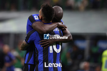 2023-05-27 - Lautaro Martinez of FC Internazionale celebrates after scoring a goal with Romelu Lukaku of FC Internazionale during Serie A 2022/23 football match between FC Internazionale and Atalanta BC at Giuseppe Meazza Stadium, Milan, Italy on May 27, 2023 - INTER - FC INTERNAZIONALE VS ATALANTA BC - ITALIAN SERIE A - SOCCER