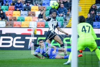2023-02-12 - Udinese's Destiny Iyenoma Udogie celebrates after scoring a goal sleeping - UDINESE CALCIO VS US SASSUOLO - ITALIAN SERIE A - SOCCER