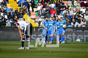 2023-02-12 - Sassuolo players celebrate after Udinese's Nehuen Perez auto goal - UDINESE CALCIO VS US SASSUOLO - ITALIAN SERIE A - SOCCER