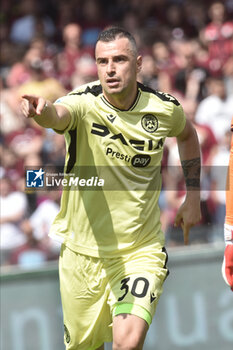 2023-05-27 - Ilija Nestorovski of Udinese Calcio rejoices after scoring a goal of 0-2 during the Serie A match between US Salernitana 1919 vs Udinese Calcio at Arechi Stadium - US SALERNITANA VS UDINESE CALCIO - ITALIAN SERIE A - SOCCER