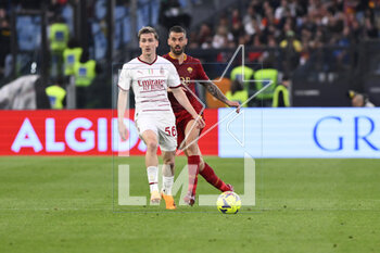 2023-04-29 - Alexis Saelemaekers of A.C. Milan during the 32th day of the Serie A Championship between A.S. Roma vs A.C. Milan on April 29, 2023 at the Stadio Olimpico in Rome, Italy. - AS ROMA VS AC MILAN - ITALIAN SERIE A - SOCCER