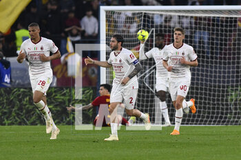 2023-04-29 - AC Milan celebrates after scoring 1-1 aduring the 32th day of the Serie A Championship between A.S. Roma vs A.C. Milan on April 29, 2023 at the Stadio Olimpico in Rome, Italy. - AS ROMA VS AC MILAN - ITALIAN SERIE A - SOCCER